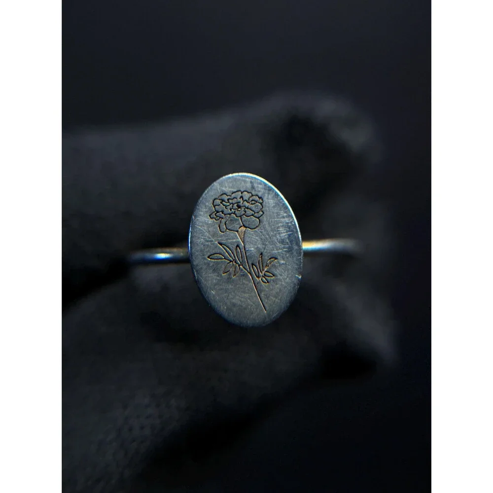 Sterling Silver Engraved Flower Oval Ring Size 6 Dainty Floral Ring